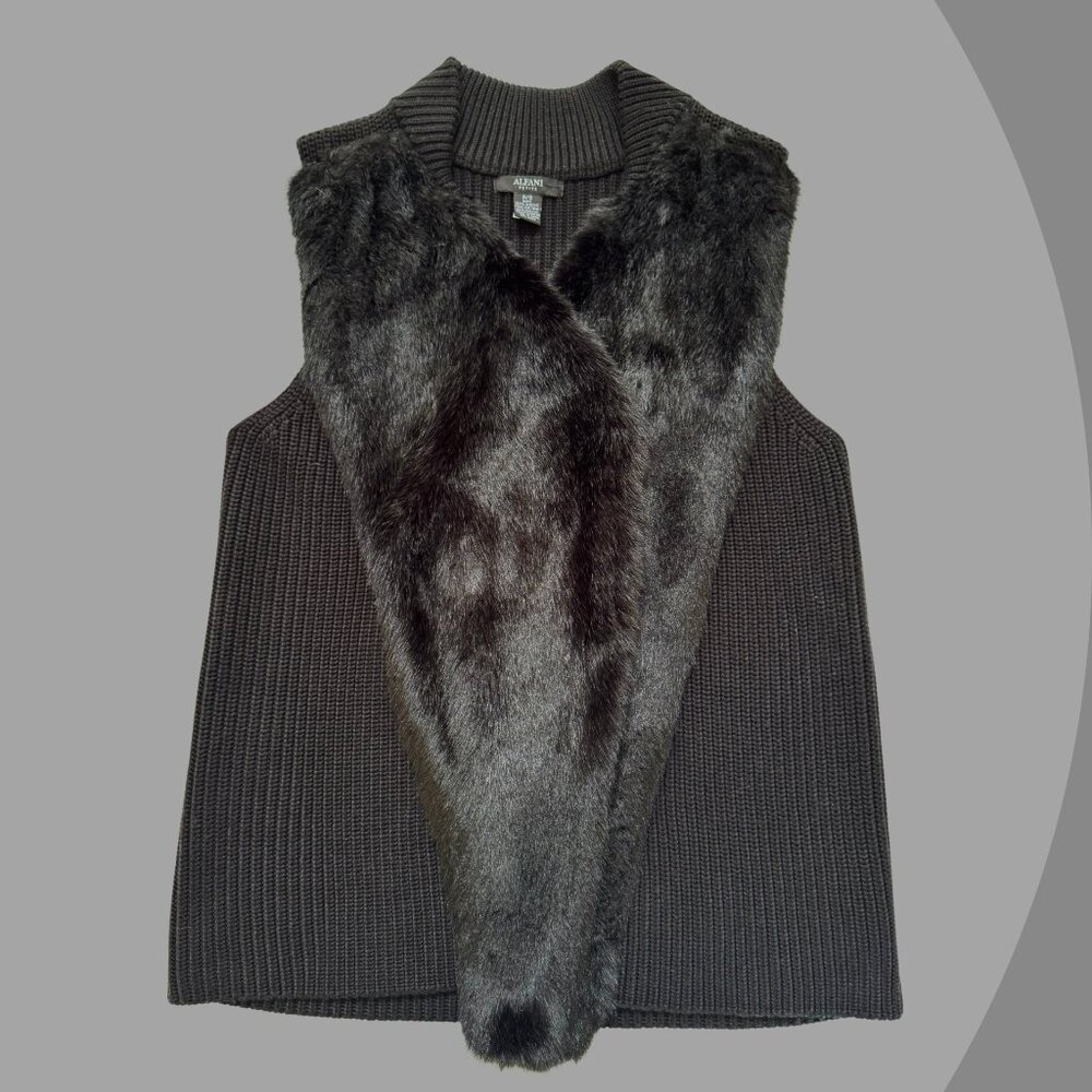 Alfani Faux Fur Knit Sweater Vest Size Small